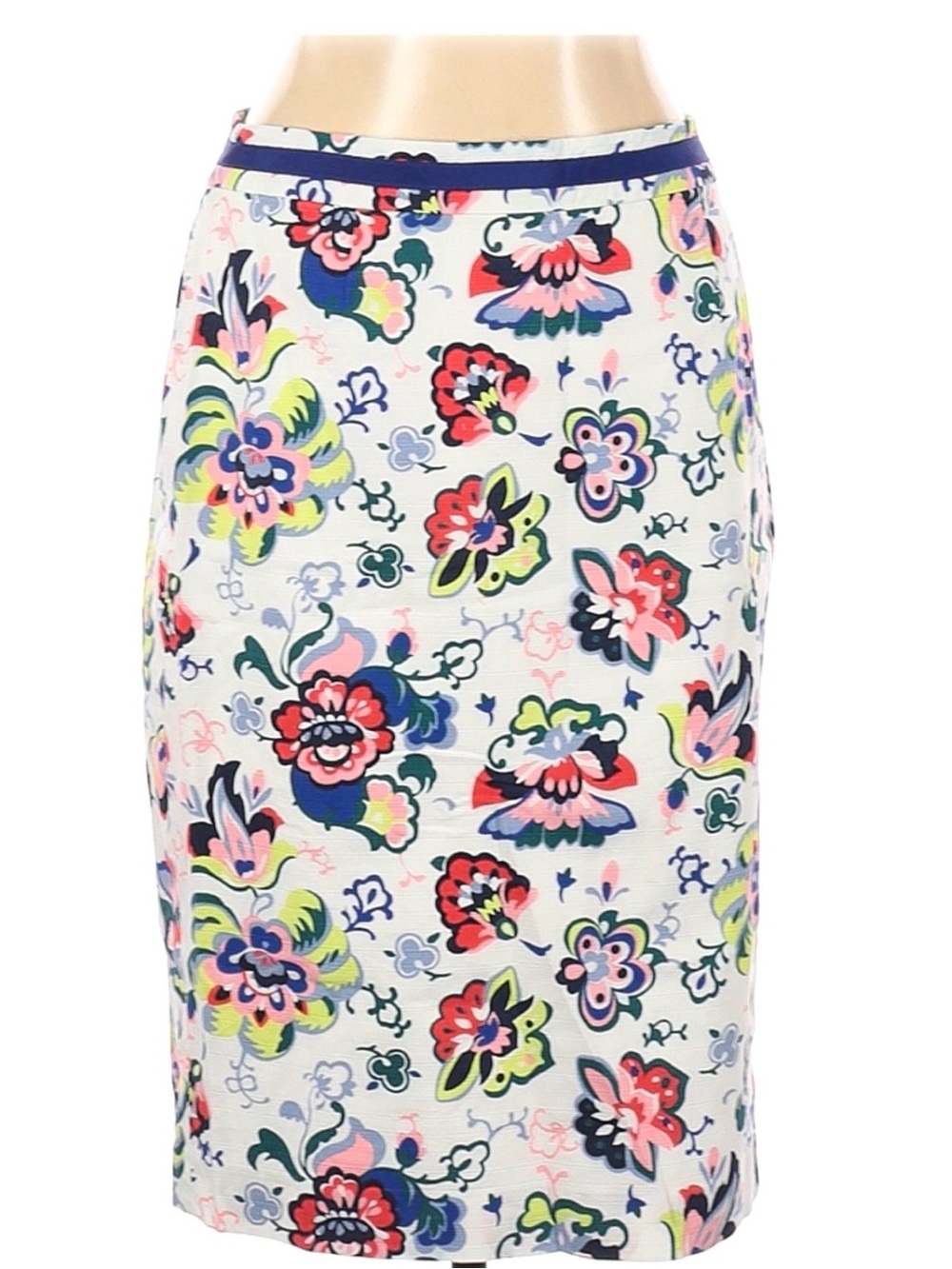 Boden Floral Pencil Skirt - White with Multicolor Blooms